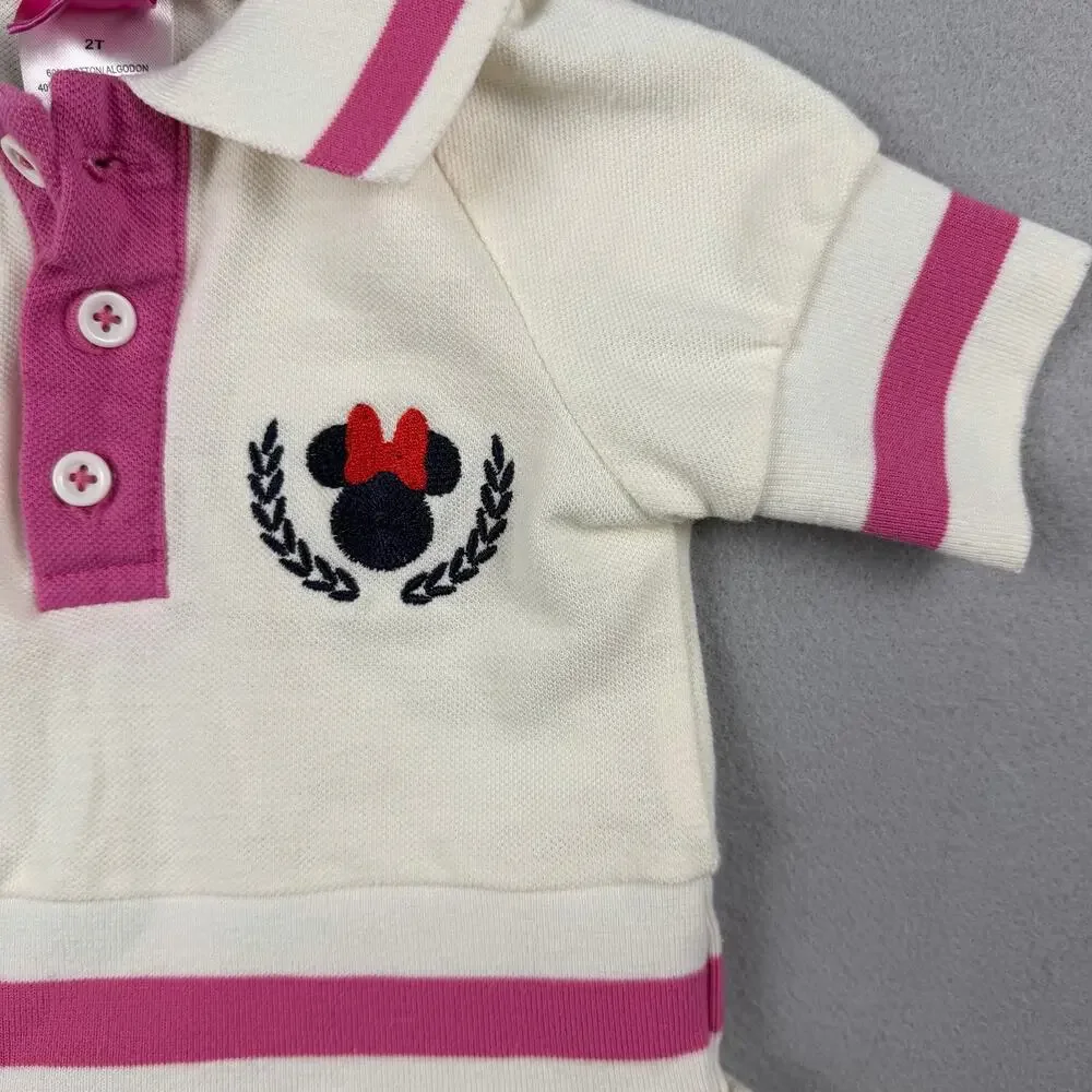 Disney Junior Minnie Mouse Polo Dress 2T Pink White